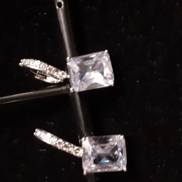 Drop Dangle Earrings White Sapphire 925 Silver - Elegant - Picture 6 of 11